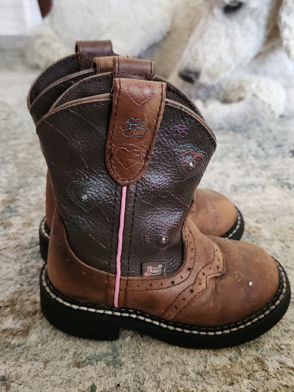Justin Light-up Gypsey Leather Western Cowgirl Boots Pink Accent Hearts Flowers